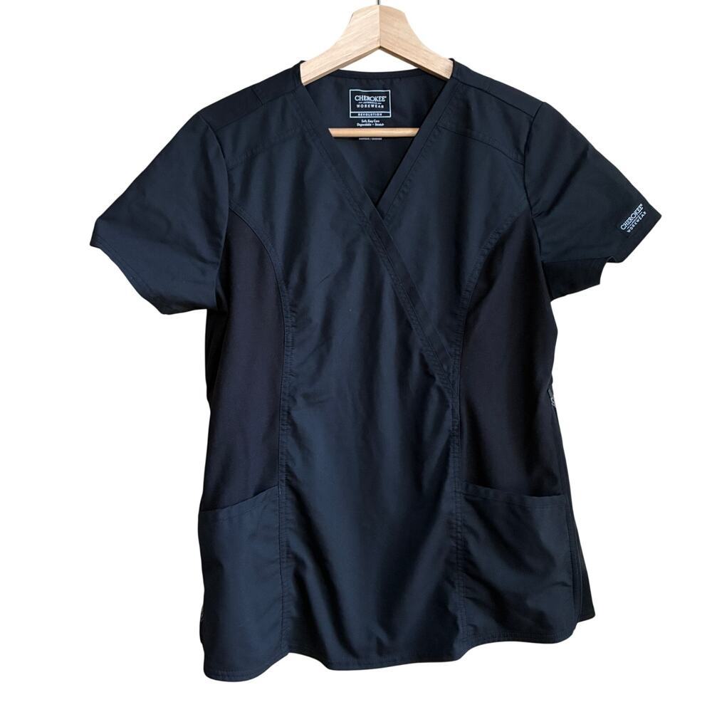 Cherokee workwear revolution stretch black scrubs top maternity women's size S
